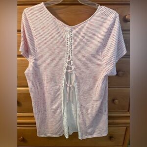 Red and White Striped Top with Back Lace-Up Detail by Lane Bryant Plus 22W